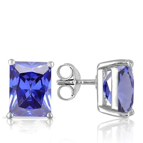 6X4MM Octagon Cut Lab Tanzanite 1.35CTW Stud Earrings in Sterling Silver - Picture 1 of 1